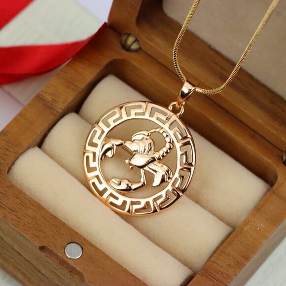 "Scorpio Zodiac Rose Gold Pendant in Gold Plated Brass, XPPT1335 - Picture 10 of 13